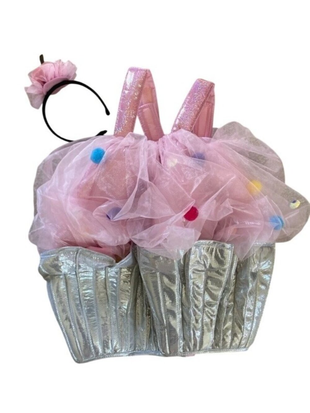 Girl Pottery Barn Kids Pink Silver Light up Cupcake Costume Headband Size 4-6T